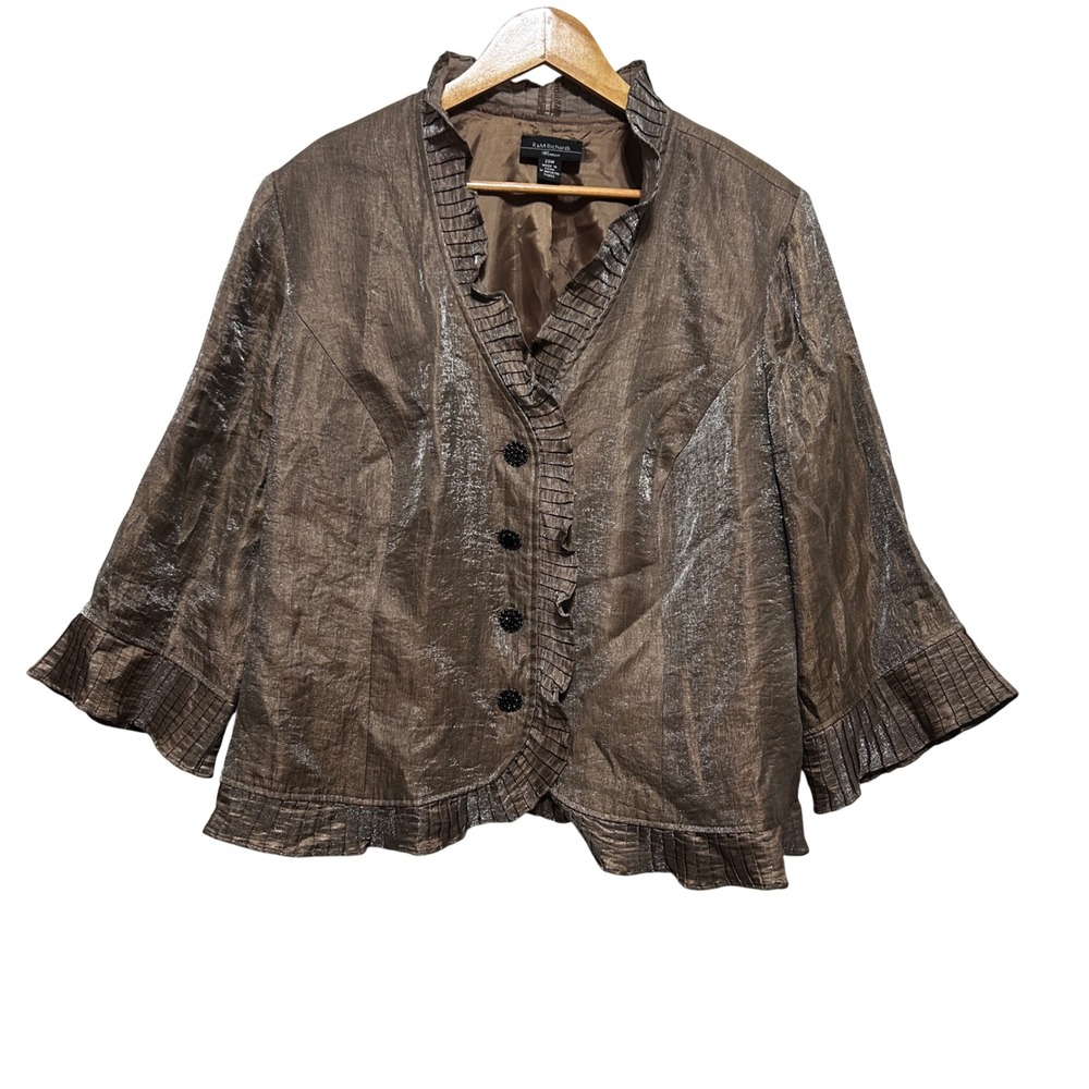 R&M Richards Women Metallic‎ Shimmer Evening Jacket 20W Bronze Ruffle Glam
